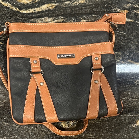 Koltov Handbags - KOLTOV  Black and Tan Crossbody Bag